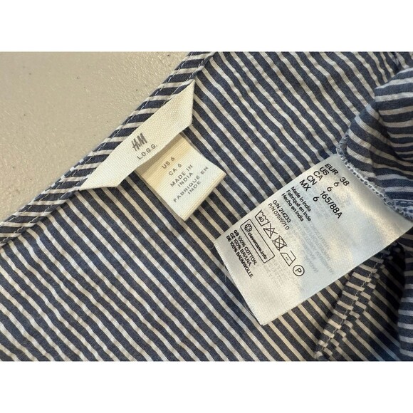 H&M Top Womens 6 Seersucker Striped Coastal Quiet Luxury Old Money Travel Preppy - Picture 3 of 6